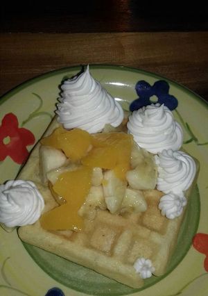 Una foto de Whaffles con frutas riquísimos