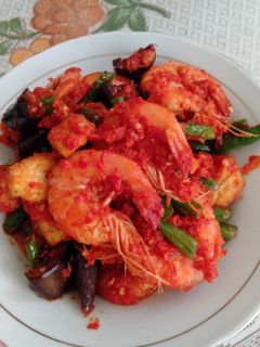 Foto resep Balado udang terong tahu kacang panjang