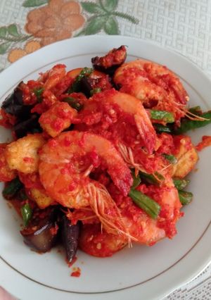 Foto resep Balado udang terong tahu kacang panjang