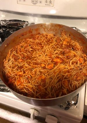 A picture of Cajun Chicken and Sausage Spaghetti.