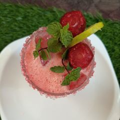 A picture of TRI color Strawberry Drink.