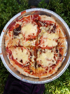 A picture of Quick pizza recipe with left over bread dough.