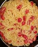 Spagetti con camarones y limón