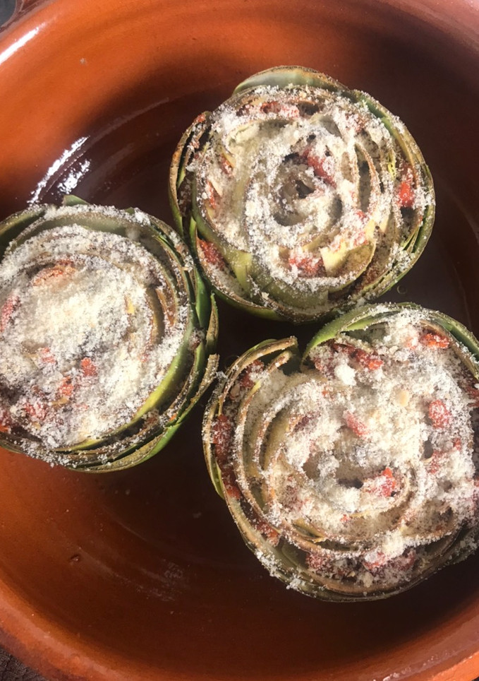 Una foto de Alcachofas rellenas de chorizo