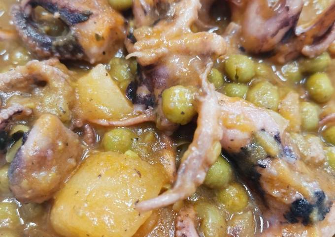 Moscardini con patate e piselli in umido