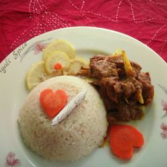 A picture of Bangladeshi Beef Coconut and Coconut Milk Pulao Thali Recipe 🍛.