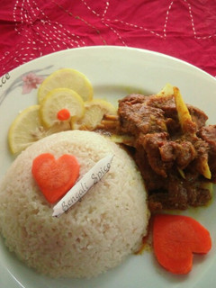 A picture of Bangladeshi Beef Coconut and Coconut Milk Pulao Thali Recipe 🍛.