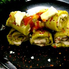 A picture of Cheesey peas khandvi.