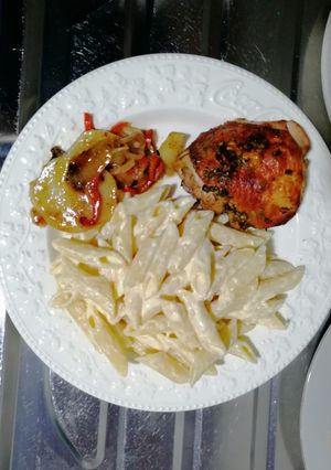 Una foto de Pasta penne en salsa alfredo