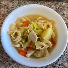 A picture of Egg noodle/Chicken Soup (Cleaning out the fridge).