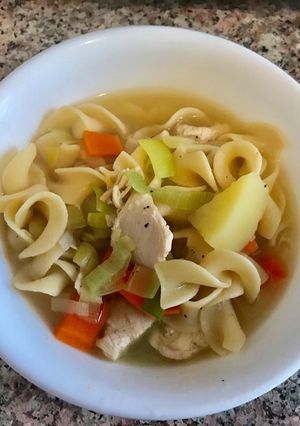 A picture of Egg noodle/Chicken Soup (Cleaning out the fridge).