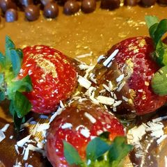 Chocolate and Caramel Cake with delicious add ons A picture of Chocolate and Caramel Cake with delicious add ons.