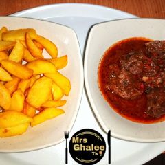 Chips with ram meat pp soup A picture of Chips with ram meat pp soup.