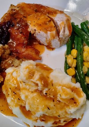 A picture of Easter turkey with fake-it-til-you-make-it gravy.