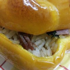 A picture of Sausage Rice Stuffed Capsicum.