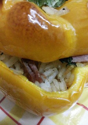 A picture of Sausage Rice Stuffed Capsicum.