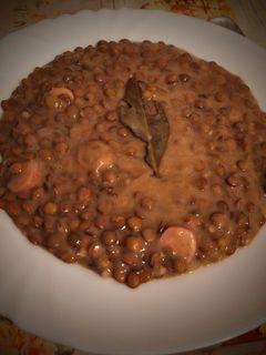 Lencsefőzelék,zabkrémmel frankfurti virslivel 🍻🍺🍻🍺🍻🍺🍻 recept fotója