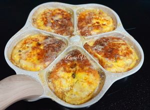 Hình của món Trứng chiên thịt xay và nấm đùi gà.