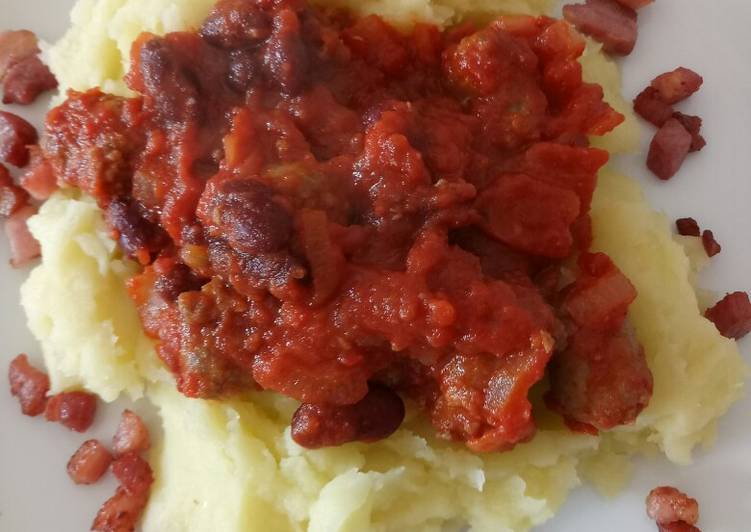 Recipe of Super Quick Homemade Bangers beans and mash