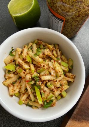 A picture of Green Apple chutney with mustard #England.