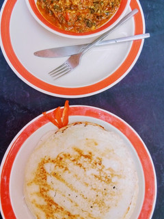 A picture of Sinasir with spinach soup.
