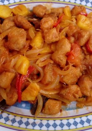 A picture of Fried gourami fish with sweet and spicy sour sauce.