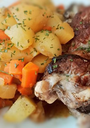 A picture of Veal Chops with Vegetables (Pressure Cooker).