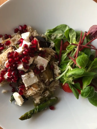 Easy Ways Prepare Recipes Asparagus, aubergine, feta and pomegranate rice 🥗 the Awesome  Delicious.