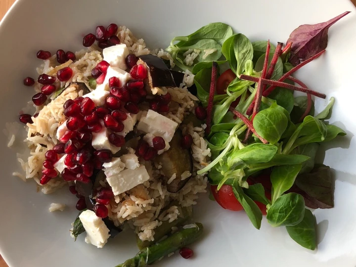 Easy Ways Prepare Recipes Asparagus, aubergine, feta and pomegranate rice 🥗 the Awesome  Delicious.
