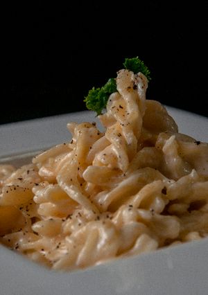 A picture of Half and Half  Cheese Pasta.