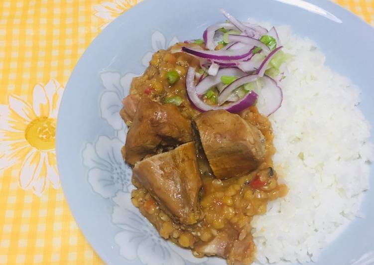 Gallina a la Cacerola con Lentejas Rojas y Tocino!!