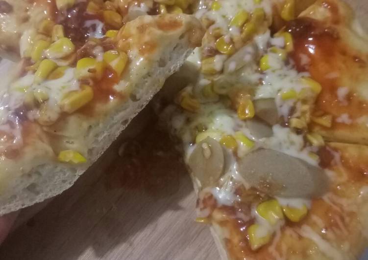 Pizza 🍕 empuk teflon jagung 🌽 sosis 🍢