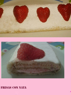 Una foto de Brazo de gitano de fresas con nata