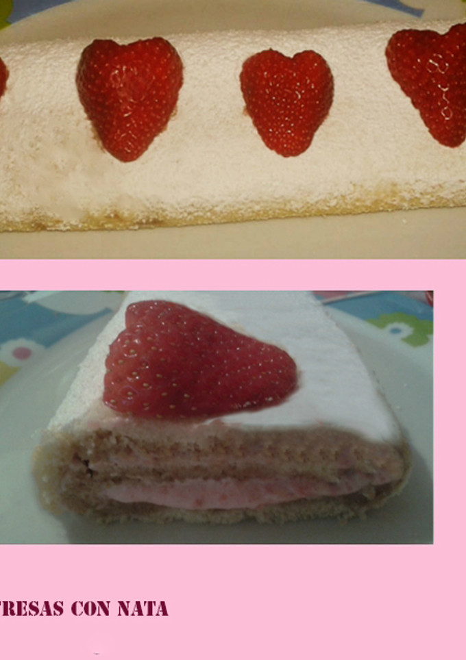 Una foto de Brazo de gitano de fresas con nata