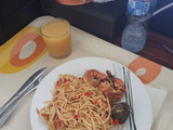 Spaghetti stir fry with prawns