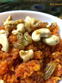 A picture of Gajar Ka Halwa (Indian Carrot Pudding) – Quick Winter Dessert - Microwave Method.