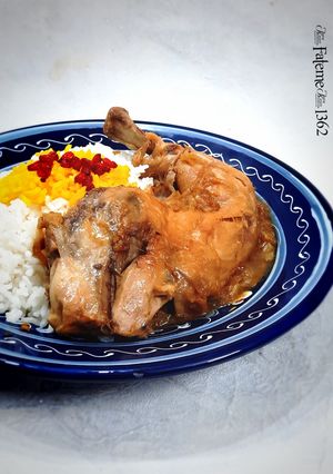 A picture of Traditional Persian Dargaz-Style Chicken Yakhni (Caramelized Onion Chicken).