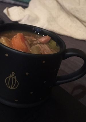 A picture of Hearty Vegan "Chicken" Soup.
