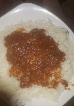 A picture of Rice and stew.
