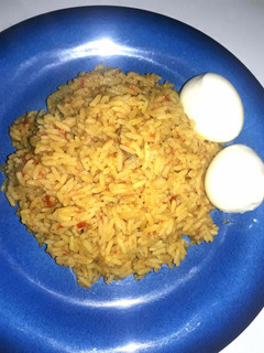 A picture of Curry rice with eggs.