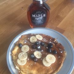 Big Messy Loaded American-Style breakfast pancakes A picture of Big Messy Loaded American-Style breakfast pancakes.