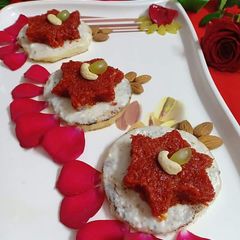 A picture of Fusion Indian dessert (gajar halwa +srikhand +fried bread).