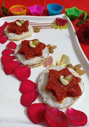 A picture of Fusion Indian dessert (gajar halwa +srikhand +fried bread).