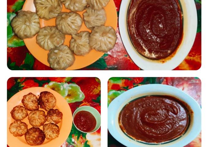 Chicken Momos & Fried Momos and Spicy Chilli Sauce