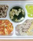 Baby Bento (Lunchbox for a 2-Year-Old) with Tomato Omelet, Boiled Pork Belly, and Tofu Soup