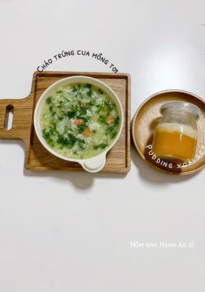 Hình của món Cháo trứng cua nấu rau mồng tơi.