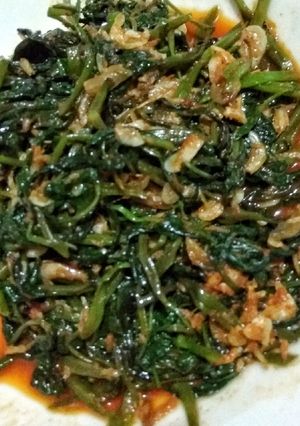 Foto resep Cah kangkung terasi + udang rebon lezat