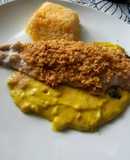 Reineta al crocante de sésamo y salsa al curry
