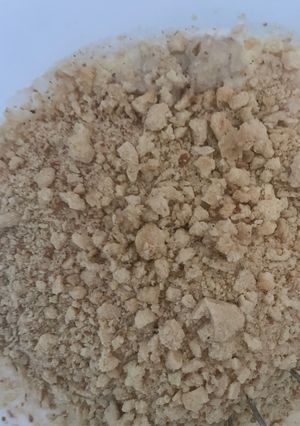 A picture of Left over bun breadcrumbs.