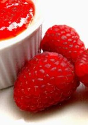 A picture of Vegan Panna Cotta with Raspberry Sauce.